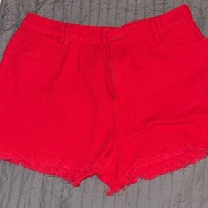 SHEIN Bright Red Frayed Hem Jean Shorts